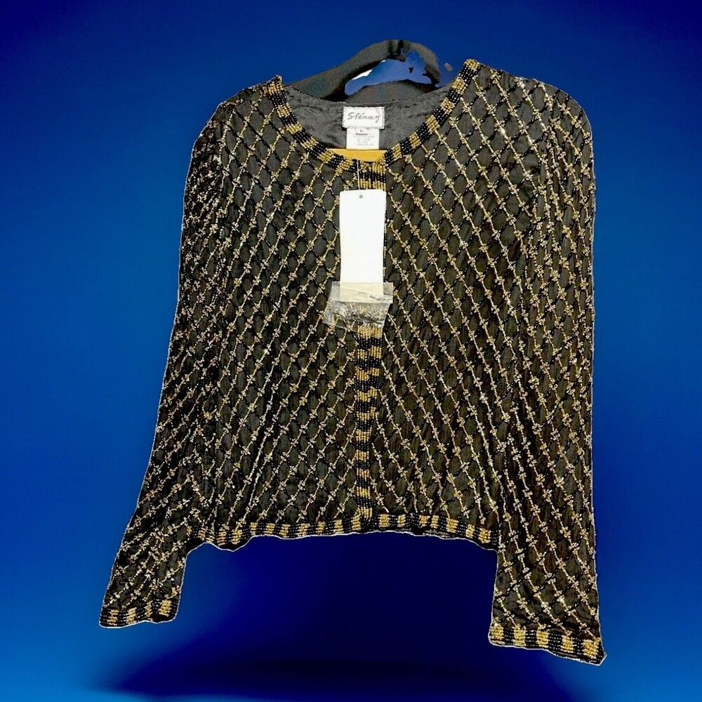 Sténay Women’s Black & Gold Beaded Cardigan Size Large #0232